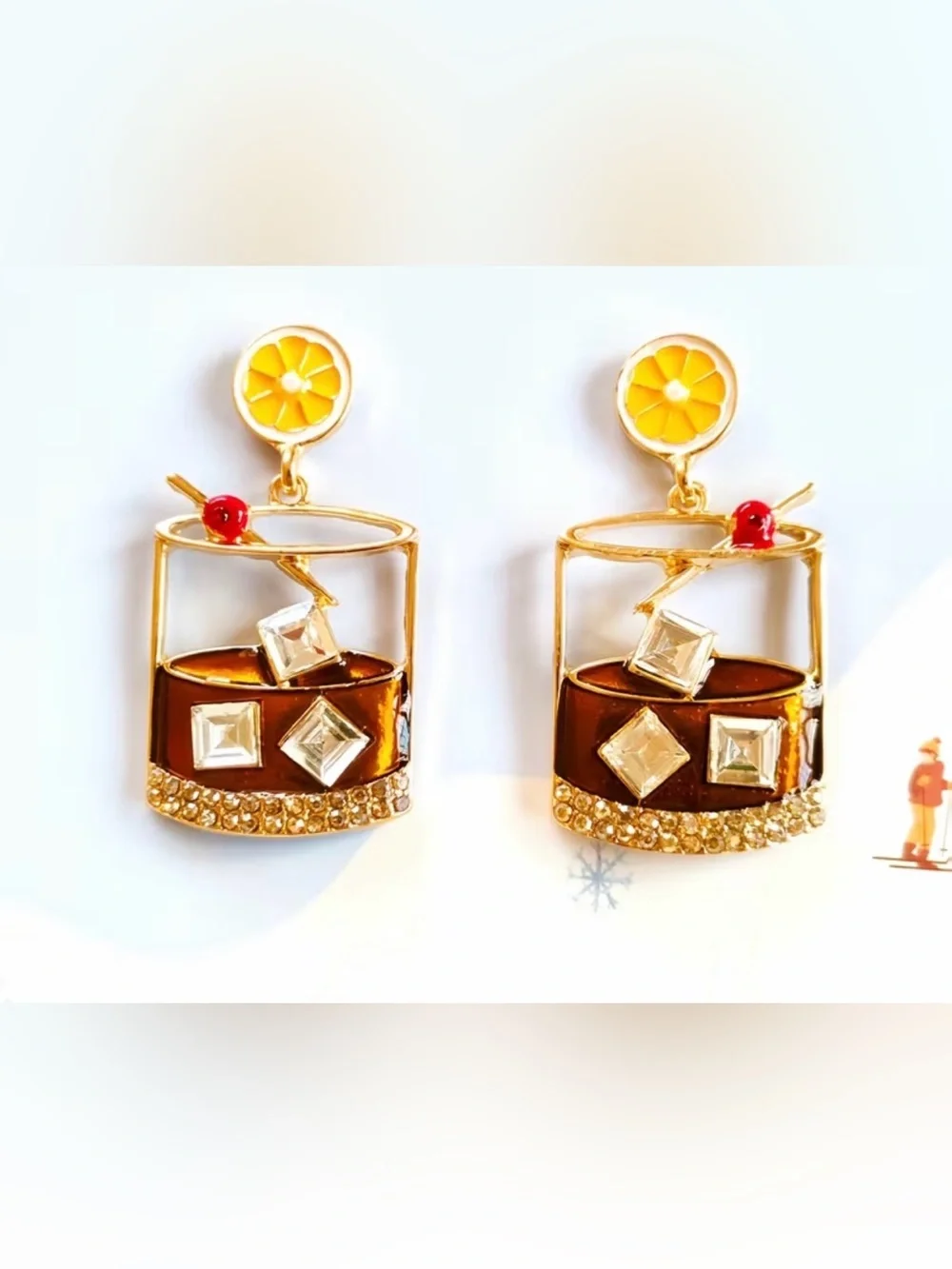 Gold-Tone Brown Cocktail Drop Earrings with Yellow Accents